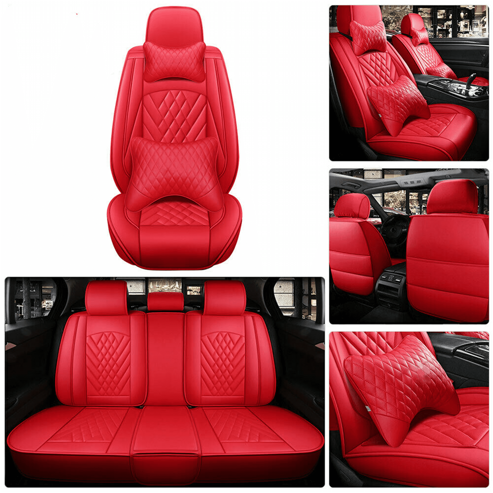 LABLT 5 Seats Universal Fit Car Seat Covers Deluxe PU Leather Full Set