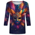 thumbnail image 5 of Mifsaly Womens Mardi Gras Shirts Carnival Mask Print 3/4 Sleeve Tops Comfy Lightweight Festival Blouse Loose Fit Party T-Shirts Spring Summer Going Out Daily Streetwear S, 5 of 7