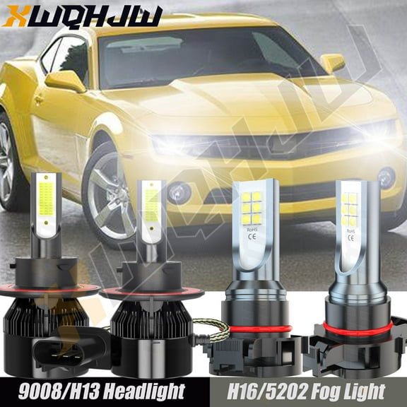 6000K Fit for Chevrolet Camaro 2010 2011 LED Headlight Hi/Lo  Fog Light 4 Bulbs 9008 H16 Combo Kit