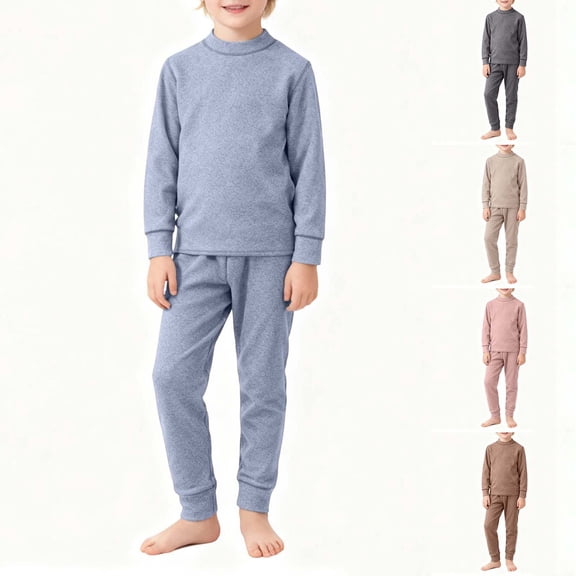 Hpapadks Newborn Outfits Baby Girl Thermal Underwear Long Sleeve Solid Tops Pants Winter Base Layer Loungewear Baby Boy Clothes Beige 5-6 Years