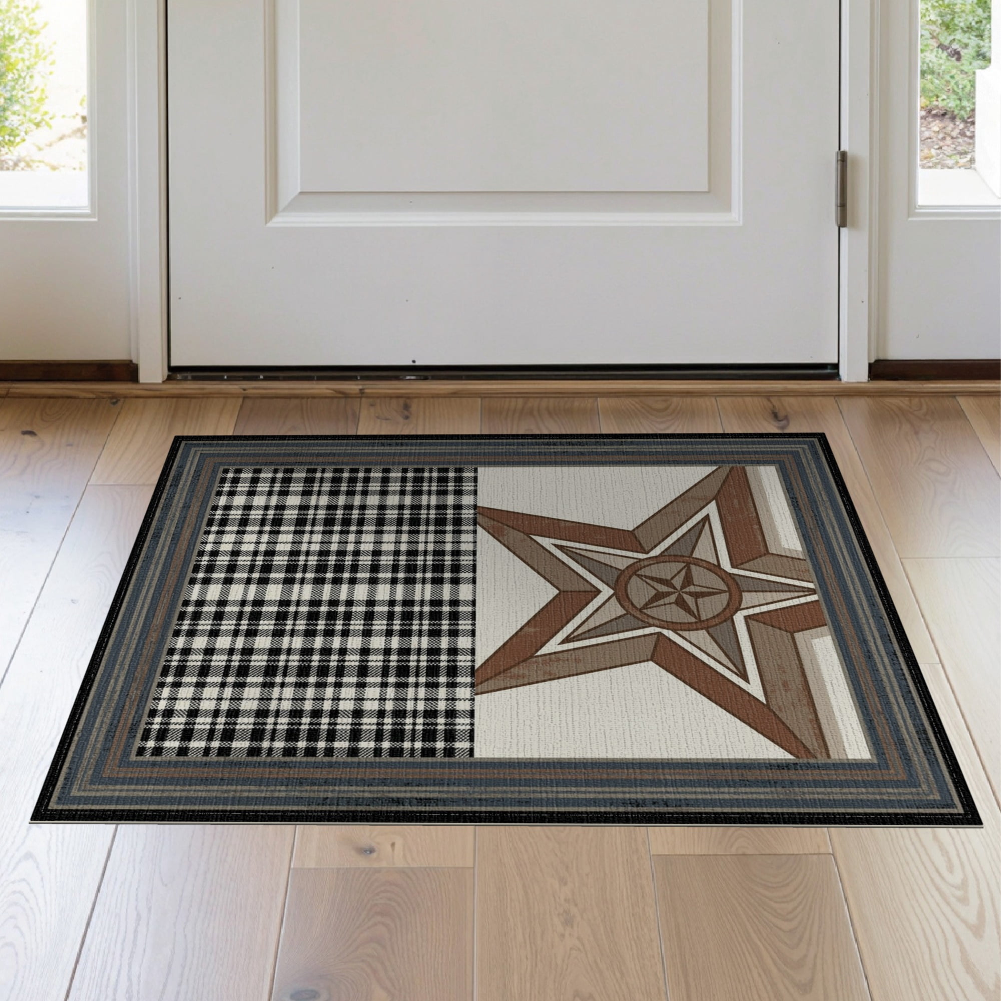 ODIKA 2 x3 Washable Accent Rug Pet Friendly Bedside Mat Striped Border Retro Panel Farmhouse Motif Door Plaid Vintage Playful Expressive for Bedroom Nursery RV