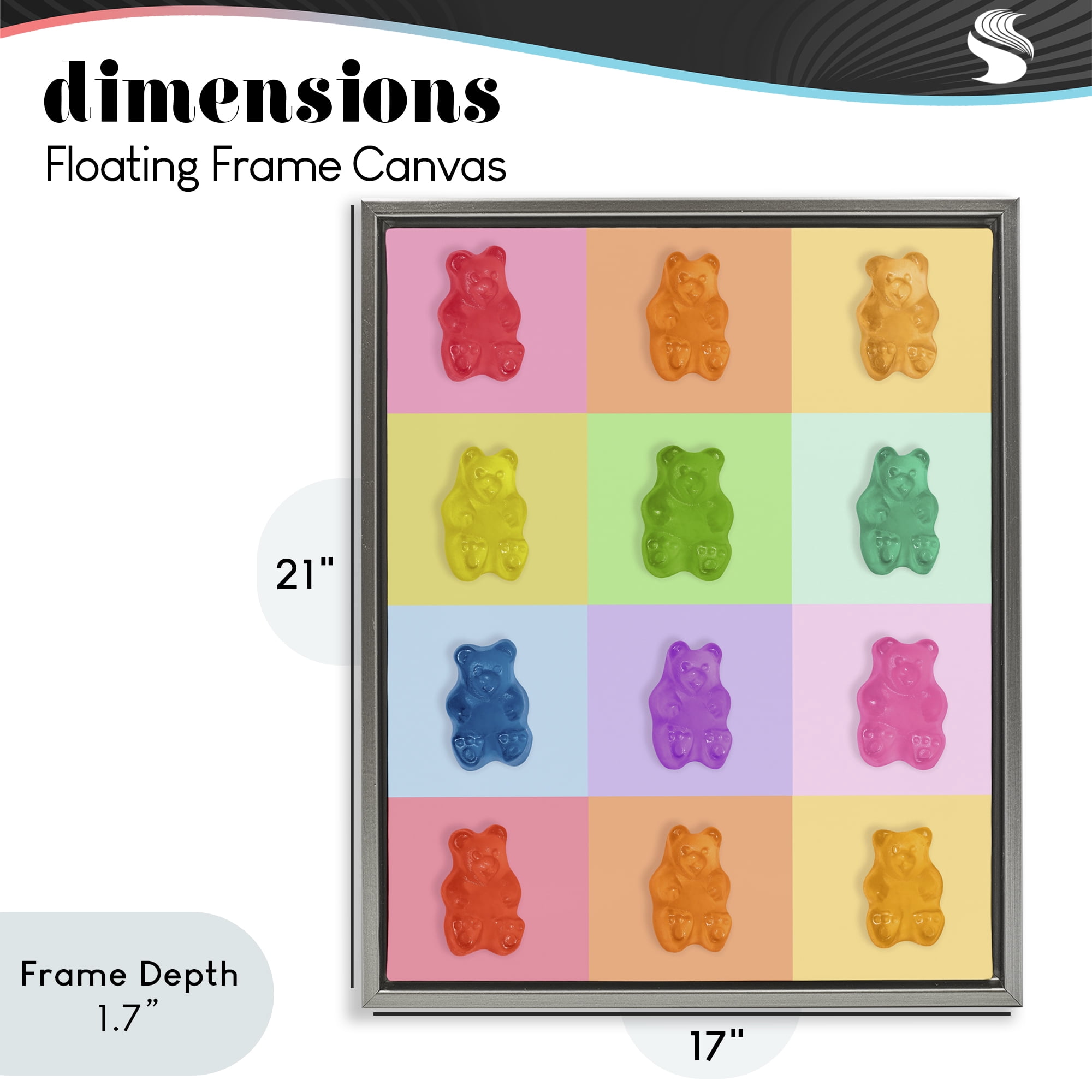 Stupell Industries Rainbow Gummy Bear Candy Grid Gray Framed Floater Canvas Wall Art, design by LISH Creative