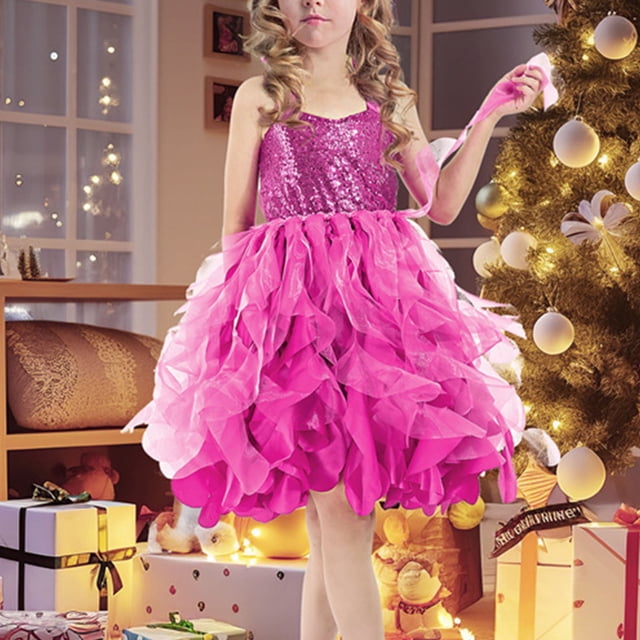 Odeerbi Niñas Verano Sparkly Lentejuelas Princesa Vestido Tul Tiered Vestido Fiesta Satén Halter Vestido Vestido Sin Mangas