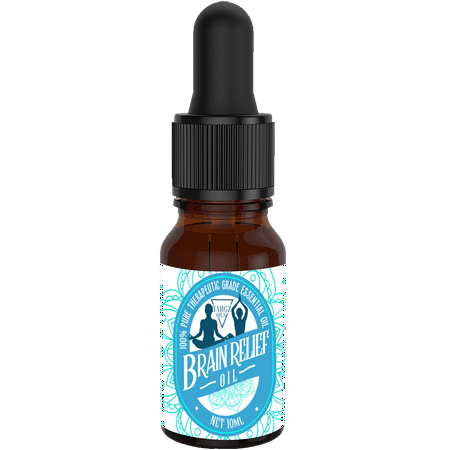 Brain Relief Pure Natural Essential Oil with Glass Amber Dropper Bottle Organic Therapeutic French for Diffuser and Aromatherapy Reduces Headache, Sinus Congestion, Boosts Energy, Uplifts Mood - 10 (Best Essential Oil For Sinus Headache)