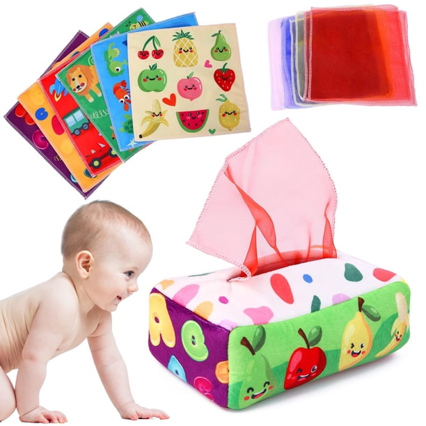 Caja de pañuelos YOGINGO Montessori para bebés, de 6 a 12 meses, con arrugas