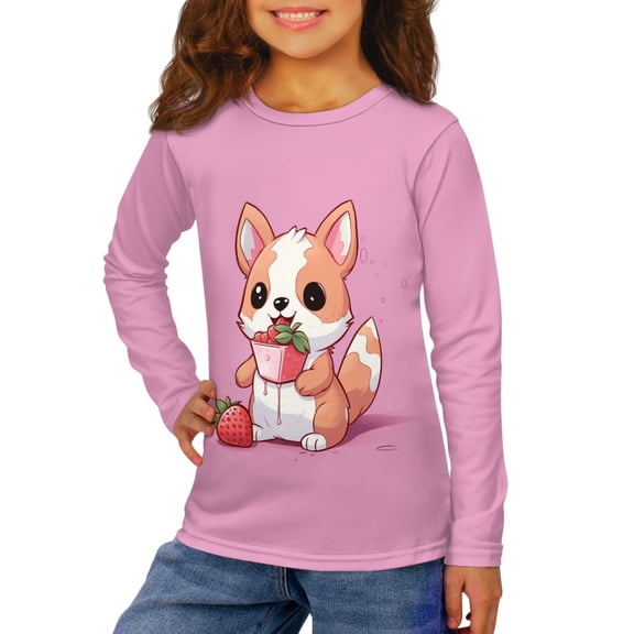 Jiueut Strawberry Corgi Sweatshirts for Girls Size 3-4 T Shirst for Girls Long Sleeve Shirts Sportswear Kids Casual Wear Thin Pullover Tops Crewneck Boys Sweater Jumper Fall Clothing