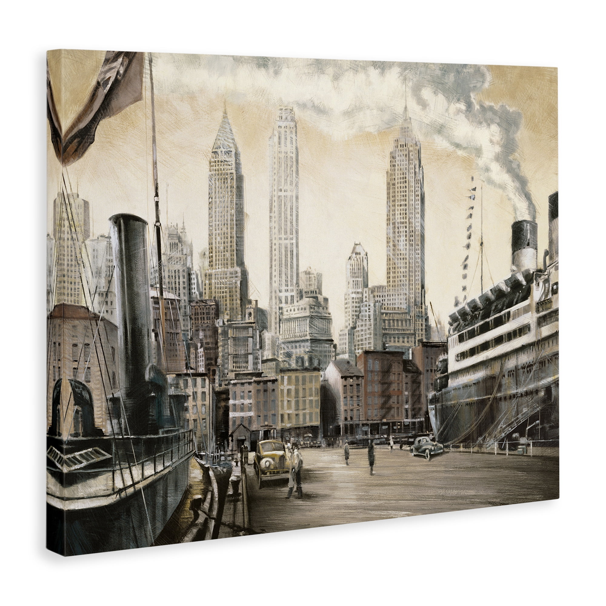 Stupell Industries Urban Boat Harbour Scenery Painting Gallery Wrapped Canvas Art Print Wall Art, 30 x 24
