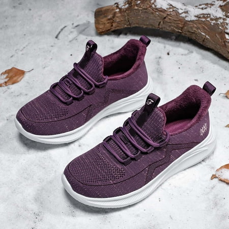 

Cathalem Sneaker Shoes for Women 2022 Autumn And Winter Fashionable Flying Waving Wool Warm Plush Middle Aged And Elderly Walking Technicalsportshoe Purple 8.5