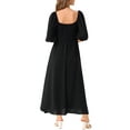 thumbnail image 3 of Vestidos de verano casuales para mujeres INSPIRE CHIC, con mangas cortas abullonadas, escote cuadrado, diseño fruncido, midi fluido y con bolsillos, color negro M, 3 of 5
