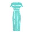 thumbnail image 5 of Bodycon Dresses for Women One Shoulder Fashion Stripe Printed Midi Dresses Short Sleeve Ruched Split Party Club Dress, 5 of 5