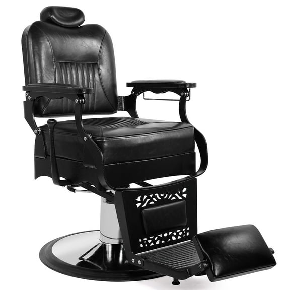Artist Hand Heavy Duty Vintage Reclining Barber Chair Salon Tattoo (Black)