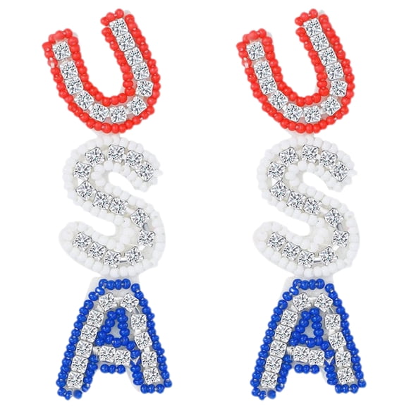 1 Pair Beaded Earrings USA Patriotic Earrings Beaded USA Earrings Women Earrings Delicate Earrings