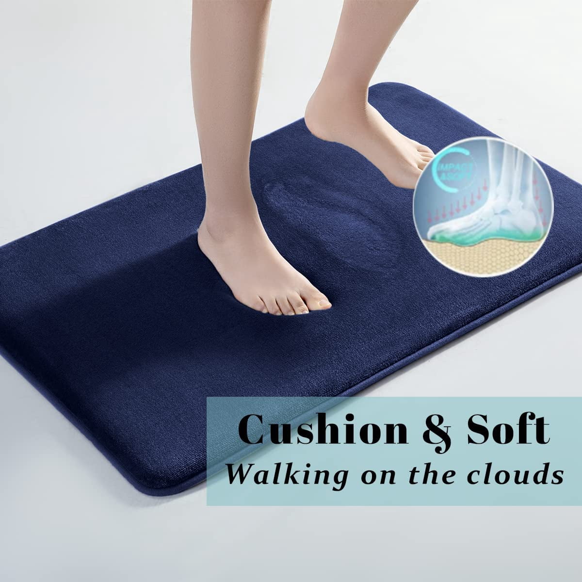 Memory Foam Bathroom Rugs, Ultra Absorbent & Non-Slip Bath Rugs, Machine Washable Bathroom mats, Soft Velvet Bath Mats，Easier to Dry for Bathroom Floor Rugs (32"×20", Navy Blue)