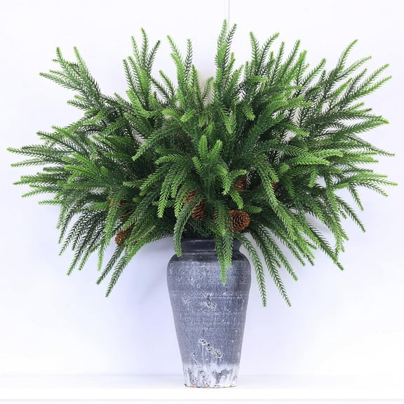 21" Soft Real Touch Norfolk Pine with Cones Branch Artificial Christmas Green Plants PE Faux Greenery Stem Fake Picks for DIY Crafts Garland Wreath Indoor Outdoor Home Decor (4 Pcs Branches,no vase)