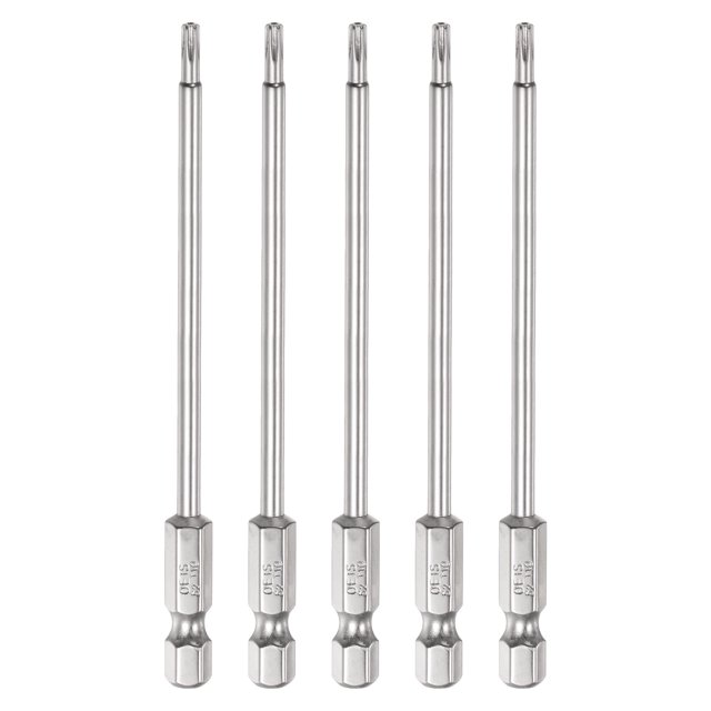 Unique Bargains 5Pcs Security Torx Bit 1/4' Hex Shank 4' Long Drill Bits T10 Torx Star S2 Steel Tamper Resistant Screwdriver Bit