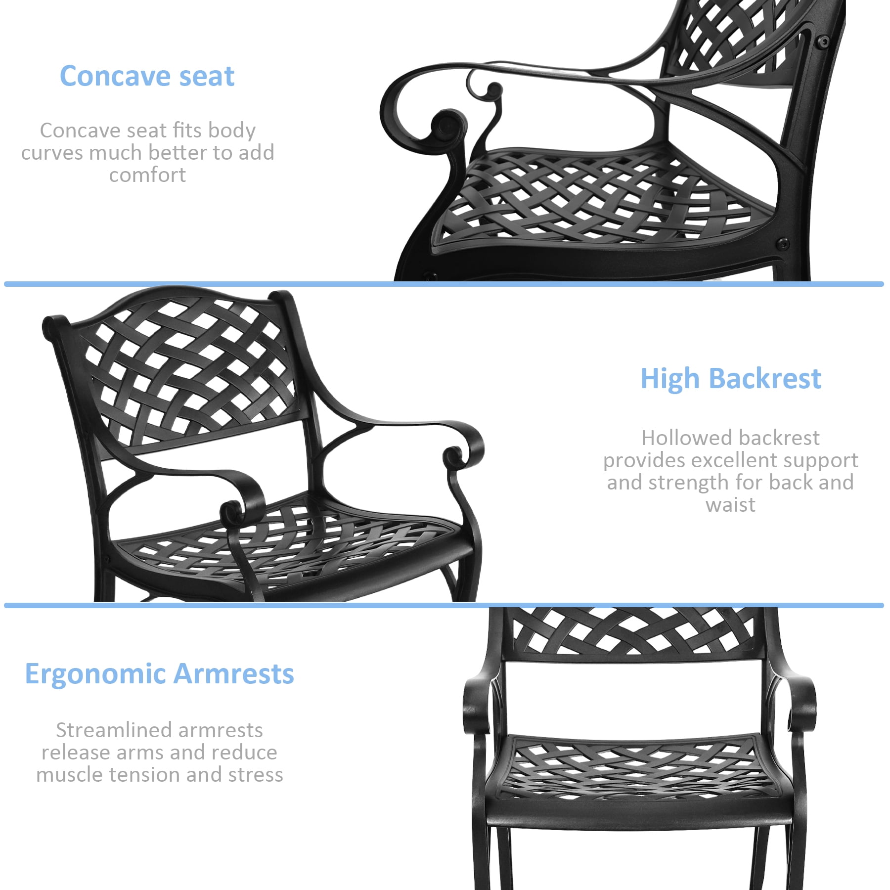 PATIO-IN 4-Piece Cast Aluminum Patio Chairs, Outdoor Dining Chairs with Arms, Weather-Resistant, Bronze for Garden Yard