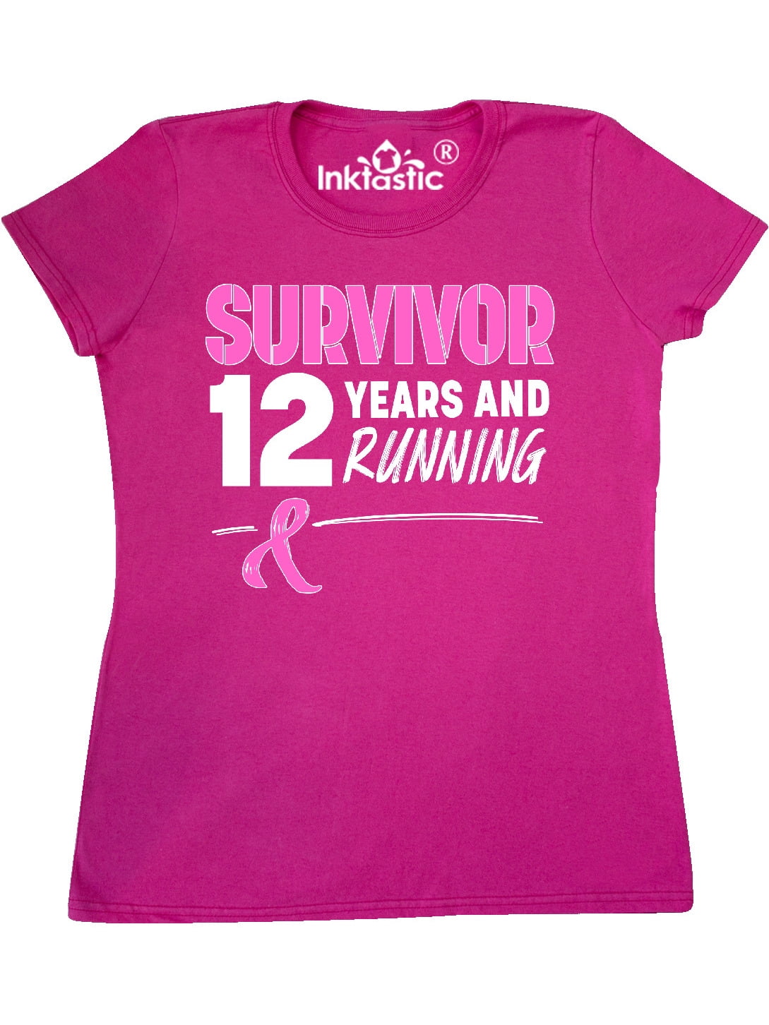 INKtastic - Breast Cancer Survivor 12 Years and Running with Pink Ribbon Women's T-Shirt 