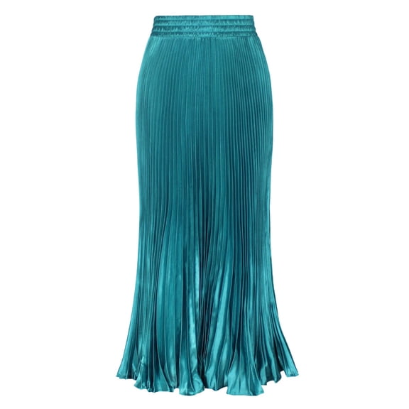 EDFBUYKRS Female Skirts Long Skirts for Women High Waist Women's Elastic Waist Satin Metallic Pleated Long Swing Skirt