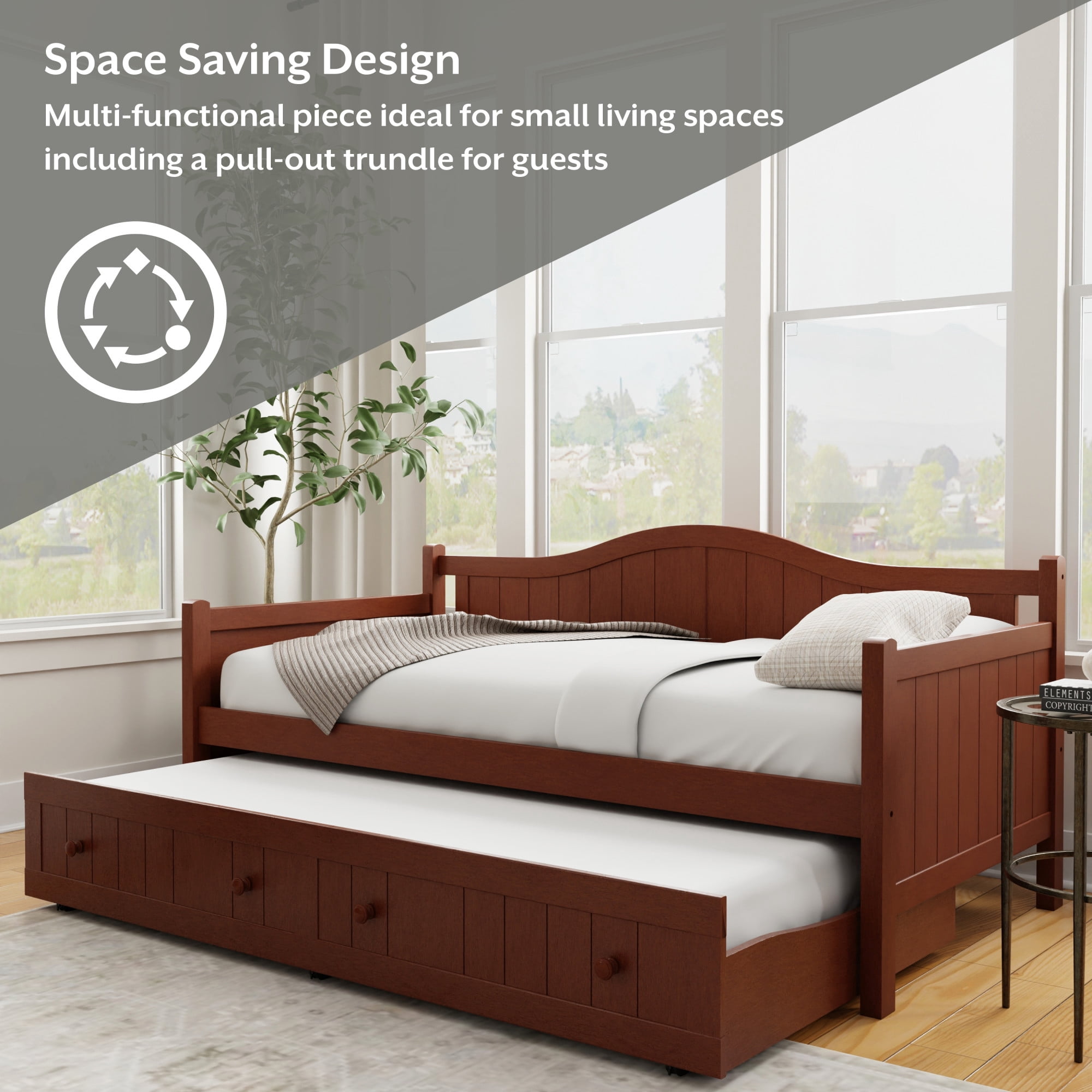 Woven Paths Staci Traditional Arched Beadboard Wood Twin Daybed with Trundle, Cherry