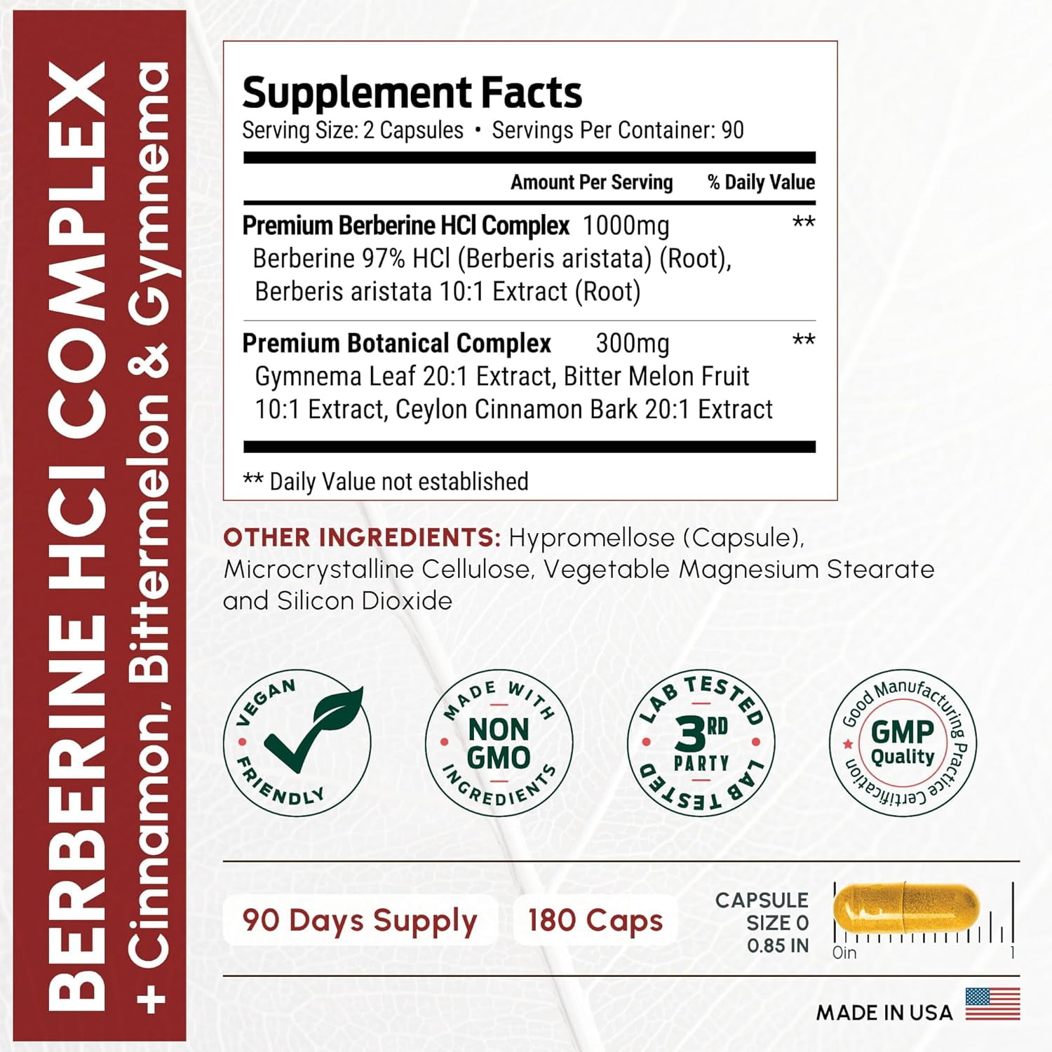 Forest Leaf Berberine Supplement 1300mg, Ultra High Potency Berberine HCl with Ceylon Cinnamon, 180 Capsules