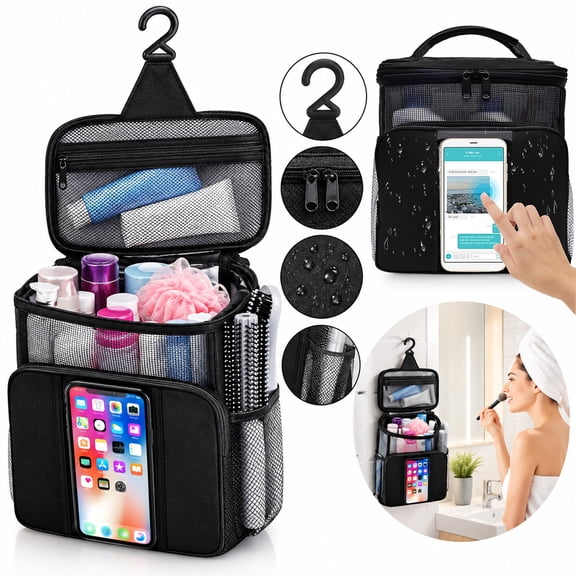 Hinzonek Shower Caddy, Dorm Room Essentials for Girls Boys,Toiletry Bag Quick Dry Hanging Mesh Tote Bag Shower Caddy Bag for Home College, Camping, Black
