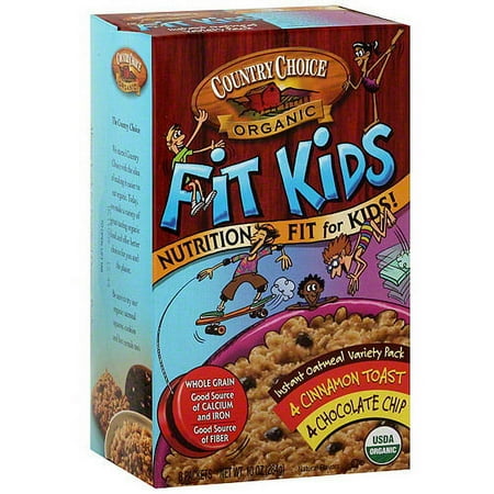 Country Choice Organic Fit Kids Chocolate Chip & Cinnamon Toast Instant Oatmeal, 10 oz (Pack of 6)