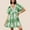 002 Green, variant on Womens Loose Short Sleeve V-Neck Mini Dress Color Block Floral Printed Dress Casual Ruffle Hem Short Dress