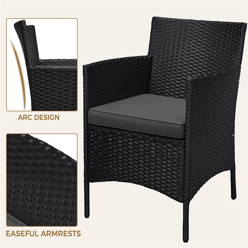 Yaheetech 3-Piece Patio Wicker Coffee Table and Chairs Set for Garden Deck, Black/Gray