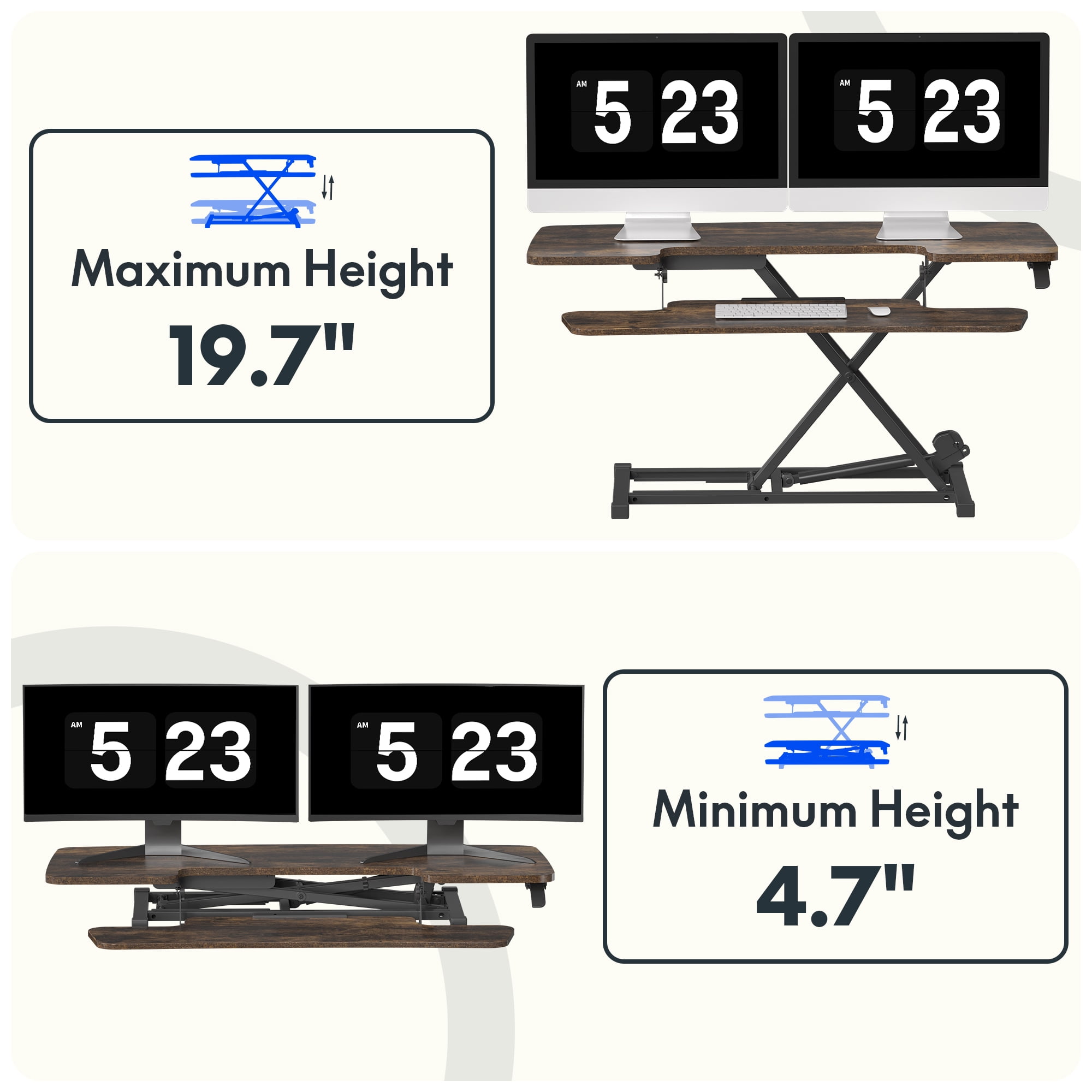 FitStand Home Office Height Adjustable Standing Desk Converter Special Walnut 42" U-Shape with Keyboard Tray