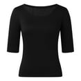 thumbnail image 4 of XUELUO Boho Tops For Women Summer Solid Color Crew Neck Short Sleeve Slim Fit Fashion Casual Basic Shirts For Women T-shirts Holiday Wear,Black,XXL, 4 of 5