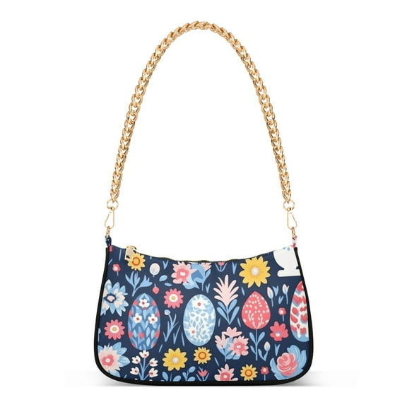 Easter Eggs Flowers LeavesWomen Small Shoulder Bag Crossbody Tote Hobo Bags Purse Clutch Handbags with Chain Strap for Women