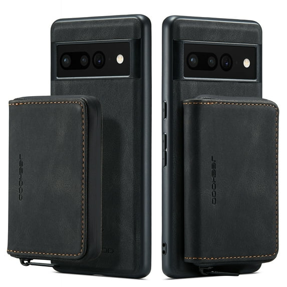 Nalacover Zipper Wallet Case for Google Pixel 7, Soft Silicone Shockproof PU Leather Detachable Card Slots Holder Cash Pocket Slim Cover with Kickstand Magnetic Lens Protective Case,Black