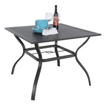 37" Patio Table for 4, Metal Outdoor Dining Table with E-Coating, Square Steel Slated Outdoor Table with 1.57" Umbrella Hole for Garden Backyard, Black Black-1