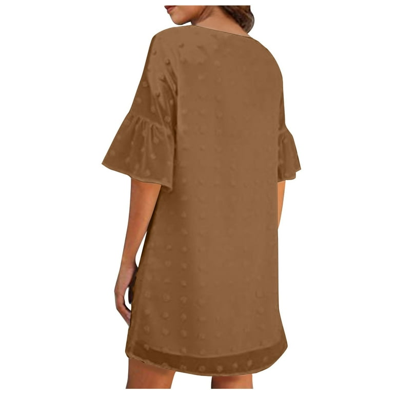 QUYUON Women's Chiffon Dress Summer Casual Loose Ruffle Short