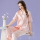 thumbnail image 1 of Pijama adelgazante de seda sintética para mujer, con lunares rosas y ribetes de encaje, pantalones de manga corta, conjunto de dos piezas para el hogar, pijama de seda helada, 1 of 6