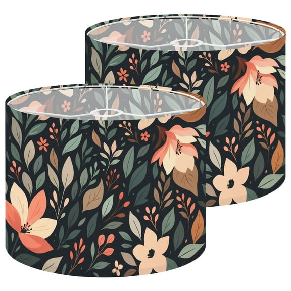 Lampshades 2 Pack Painted Pink Florals Hand drawn Bright Abstract Flowers Green Leaves 13"x13"x10" Light Shade for Table Lamps Floor Lamps Drum Lamp Shades Lampshade Replacement Easy Assembly