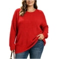 thumbnail image 2 of LEKWK Plus Size Tops for Women Long Sleeve Crewneck Oversized Tops Ribbed Knit Loose Fit Warm Cozy Lounge Fall Winter Outfits Red XL, 2 of 9