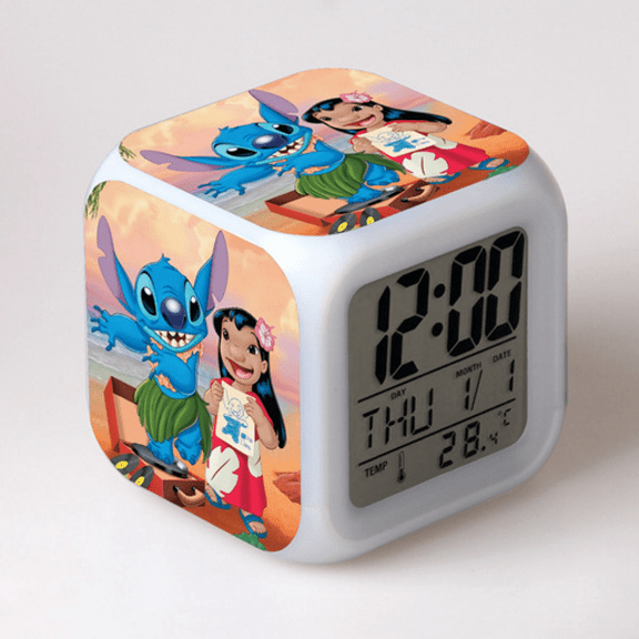 BAIZOHAI Digital Alarm Clock for Kids, Cartoon Stitch Pattern 7 LED Color Changing Wake Up Clock with Thermometer Function and Night Light, Gift for Boys Girls A93-1850 DSN529-838