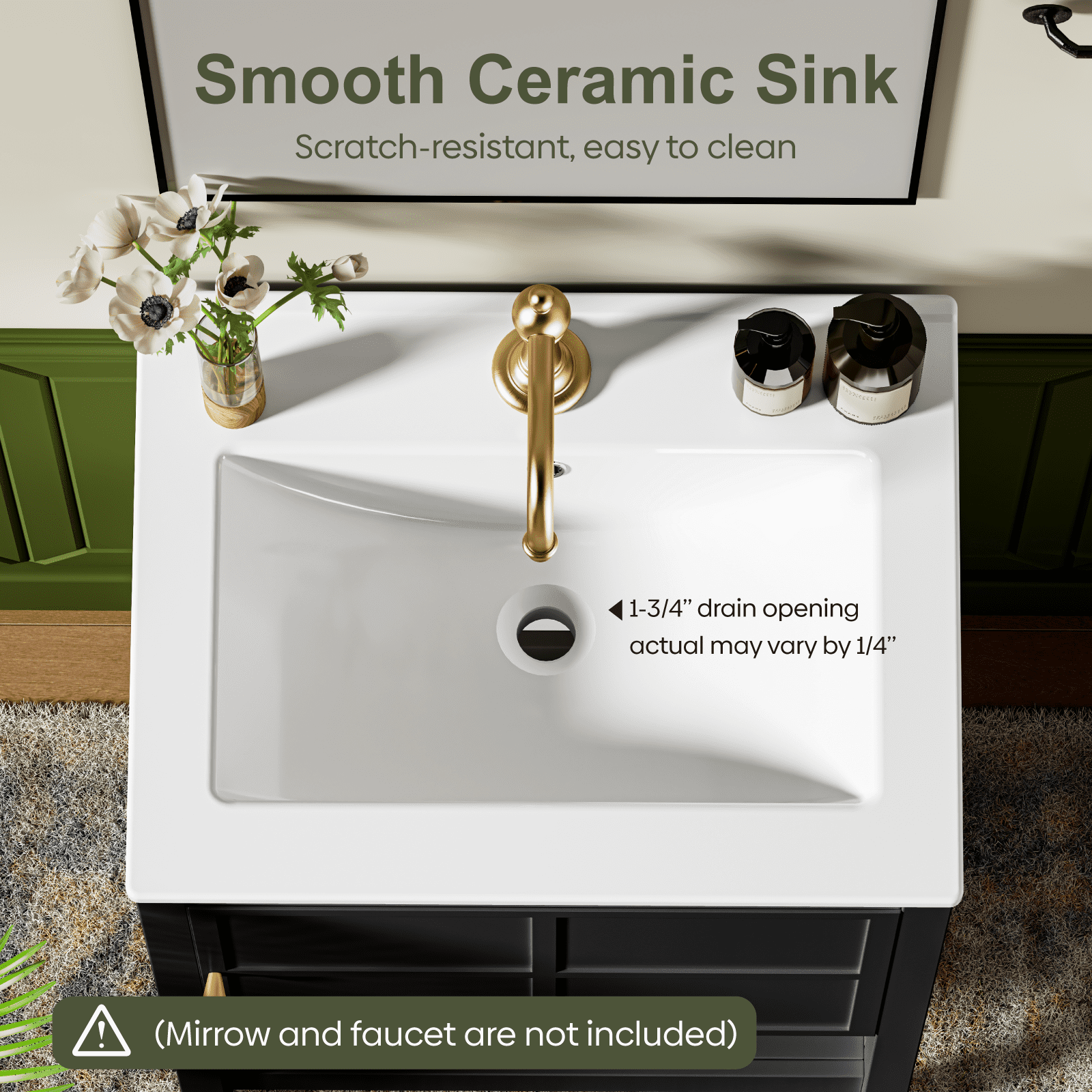 EVOKEDEN 24" Bathroom Vanity with Sink, Small Farmhouse Freestanding Bathroom Cabinet Combo Set, Soft Closing Door and Open Storage Shelf, Black