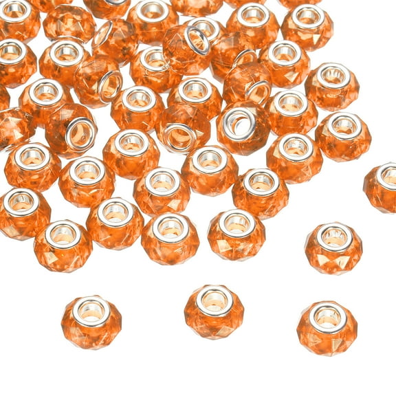 Uxcell 50Pcs 14mm Large Hole Glass Beads Orange for DIY Jewelry Making and Craft Projects