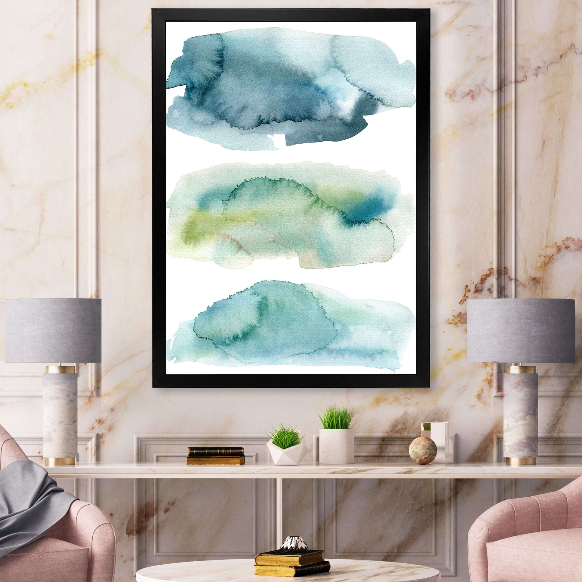Designart 'Green and Blue Clouds' Modern Framed Art Print