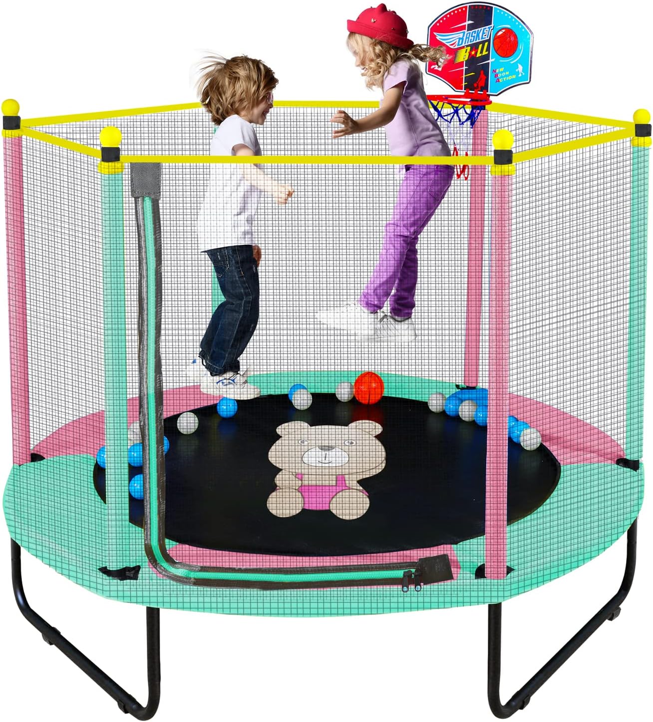60" Trampoline for Kids, 5FT Indoor Outdoor Trampoline with Enclosure Net, Mini Baby Toddler