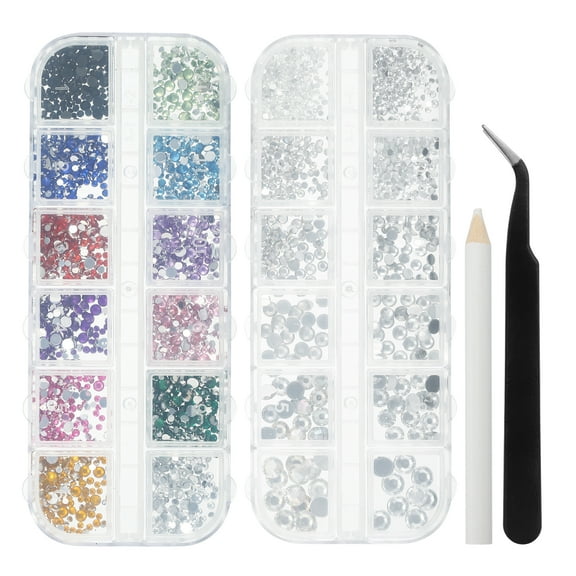 Unique Bargains 1 Set 3040 Pcs Nail Rhinestones Nail Rhinestones for Nail Art Decoration Colorful AB Transparent White