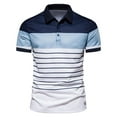 thumbnail image 2 of Nnhblu Men Polyester Short Sleeve Turndown collar Stripe Casual Shirts Navy L, 2 of 7