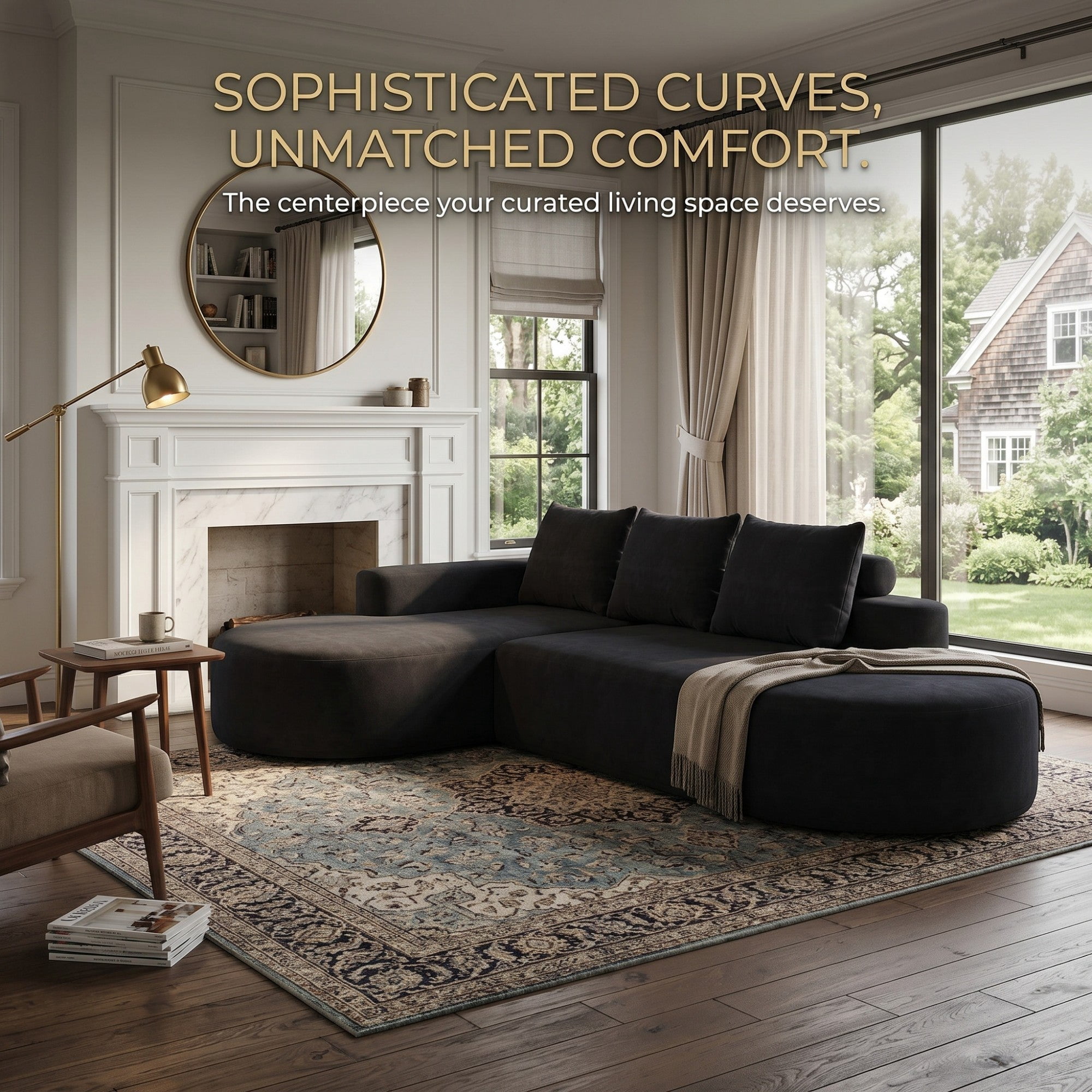 Sailvan 108.5" Modern Curved Chenille Sectional Sofa, Modular L-Shaped Couch with 3 Pillows Black