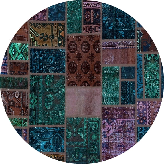 Ahgly Company Indoor Round Oriental Light Blue Modern Area Rugs, 7' Round