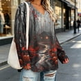 thumbnail image 4 of Uootdi Halloween Sweatshirts for Women V Neck Halloween Theme Graphic Womens Sweatshirt Oversized Fit Fall Festival Soft Womens Tops Gift, 4 of 7