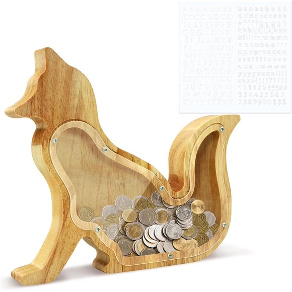 Reusable Money Bank, Ideal Gift Choice For Clear Piggy Bank, Wooden Dinosaur Piggy Bank For Boys And Girls, Transparent Acrylic Window, Easy Access By Removing Screws And Transparent Panel