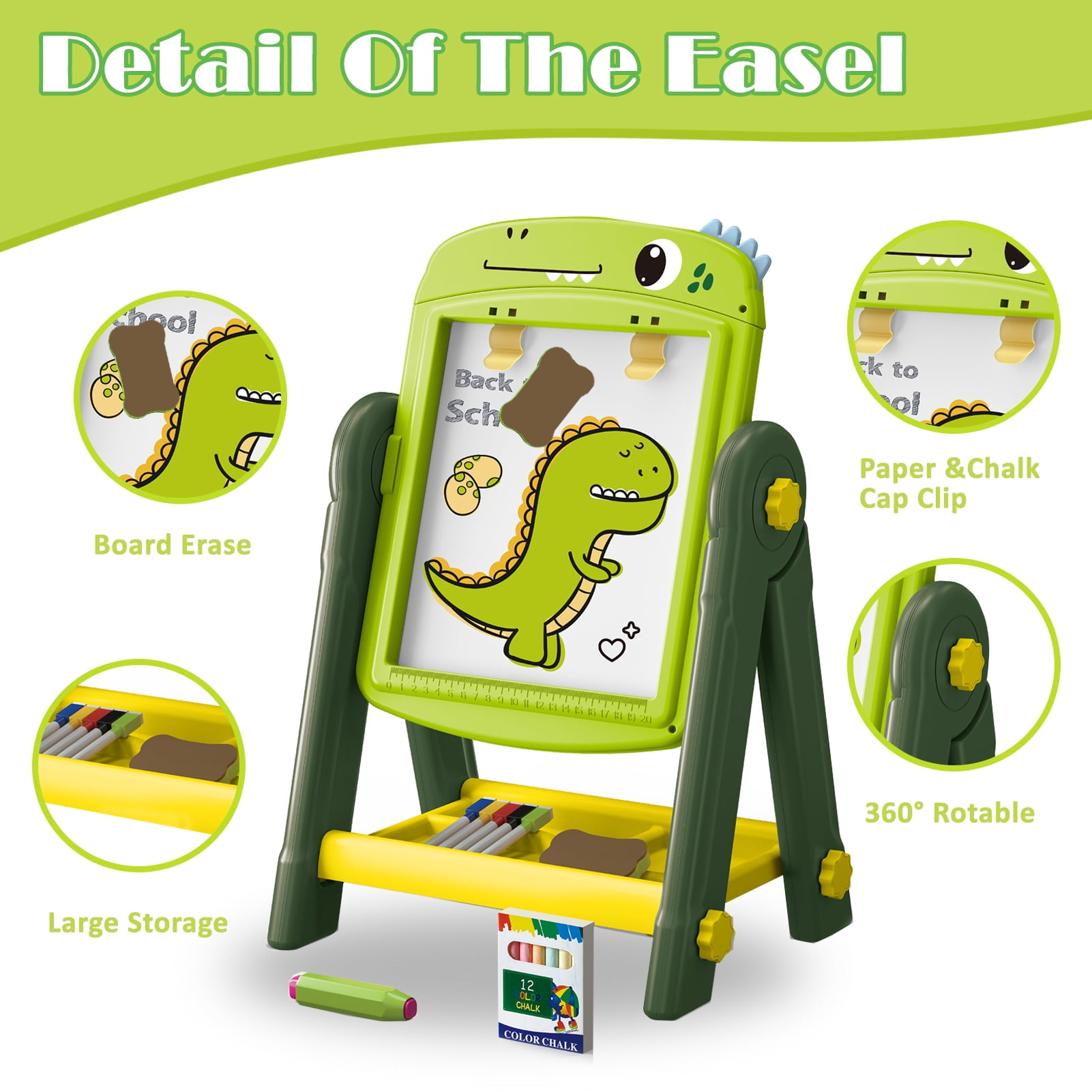 Aijohnny Easel for Kids, Magnetic Drawing Board,Rotatable Double Sided Easel with Painting Accessories for Boys & Girls, Birthday Gift for 2 3 4 5 6 7 8 Year Old