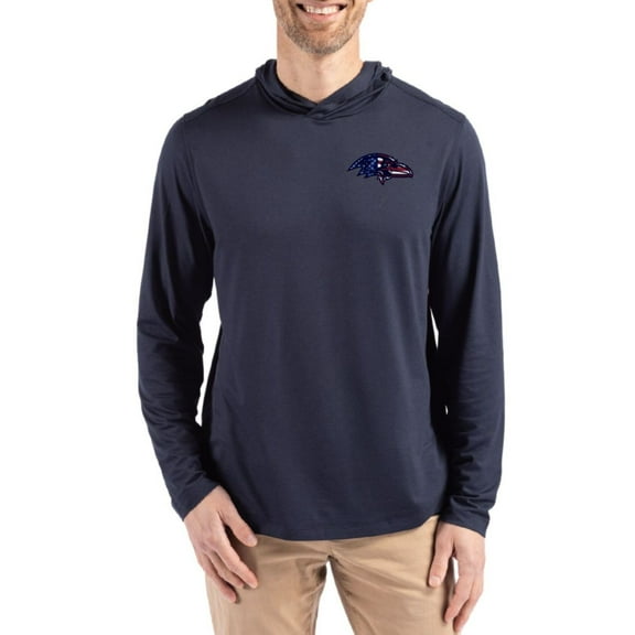 Men's Cutter & Buck Navy Baltimore Ravens Americana Coastline Epic Comfort Eco Recycled Long Sleeve Hoodie T-Shirt